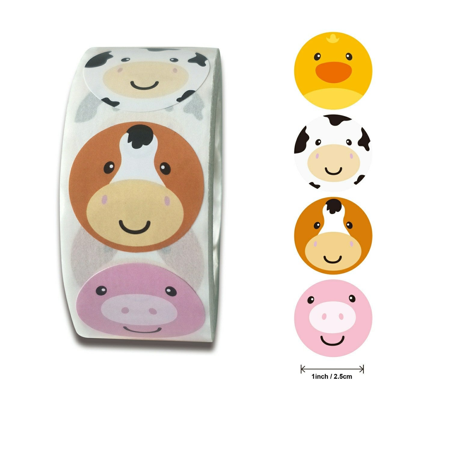 MajorCrafts 500 labels 25mm / 2.5cm wide Mixed Colours 'Farm Animal Print' Round Stickers V200