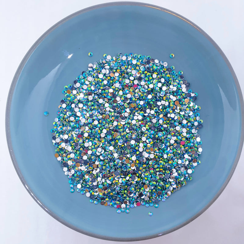 MajorCrafts Crystal Aquamarine Blue AB Flat Back Round 14 Facets Resin Rhinestones AB28
