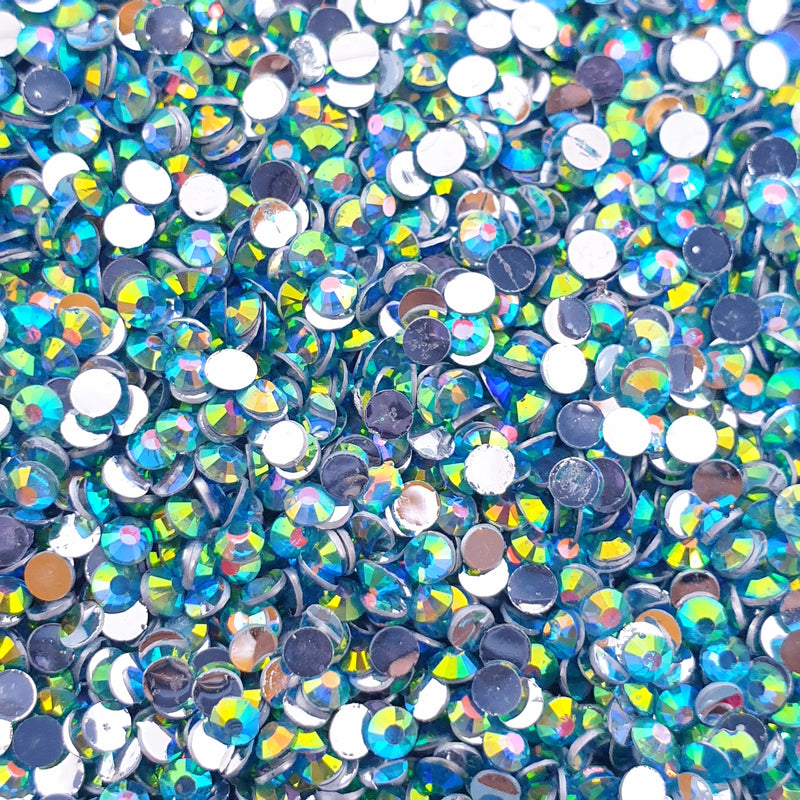 MajorCrafts Crystal Aquamarine Blue AB Flat Back Round 14 Facets Resin Rhinestones AB28