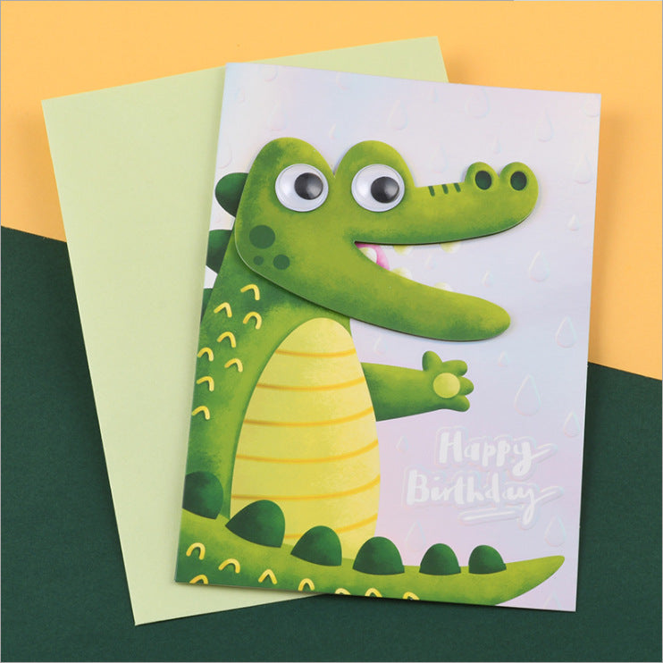 MajorCrafts 1pc Green Crocodile 19cm x 13cm Kids Birthday Greeting Card + Envelope