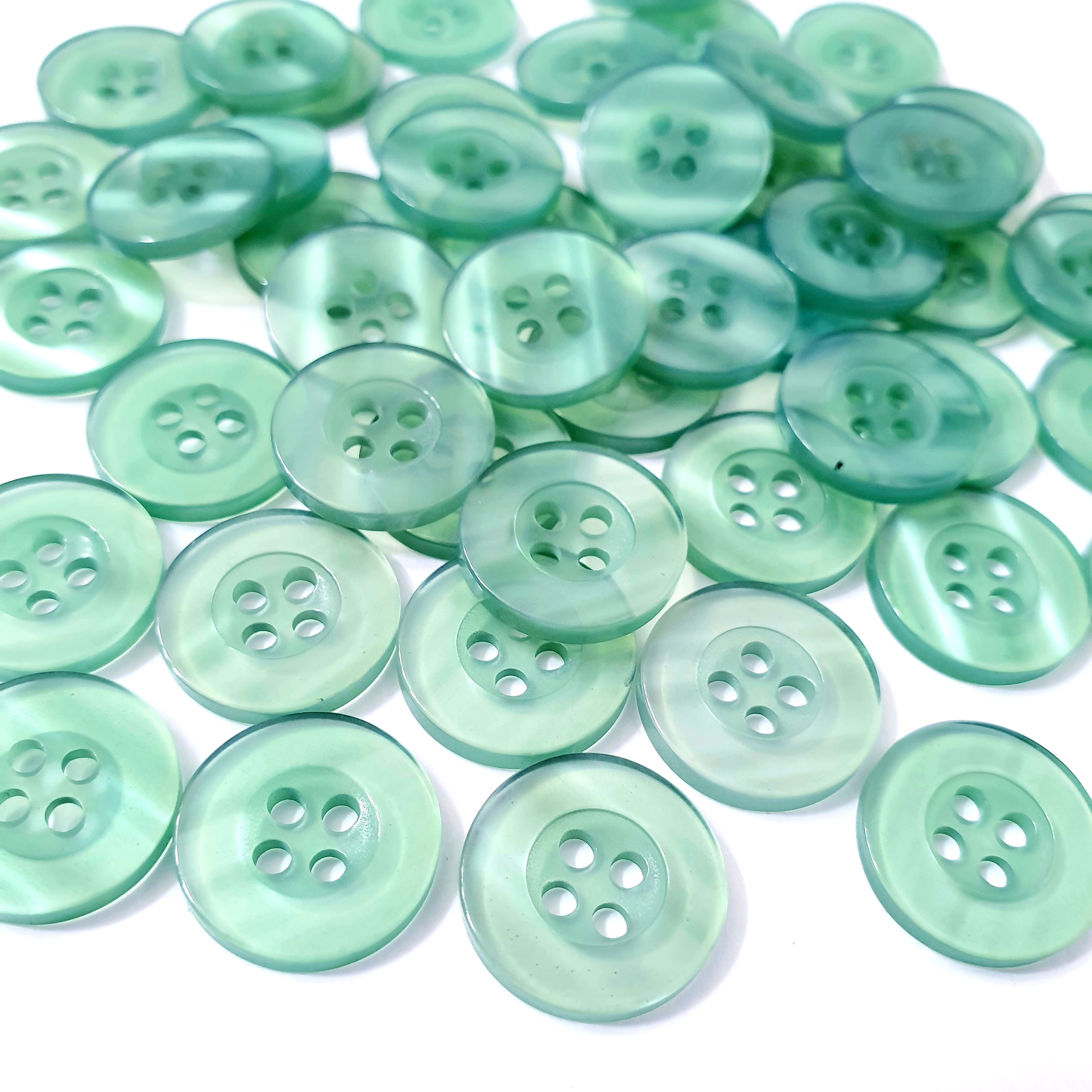 MajorCrafts 50pcs 15mm Teal Green Pearlescent 4 Holes Round Resin Sewing Buttons