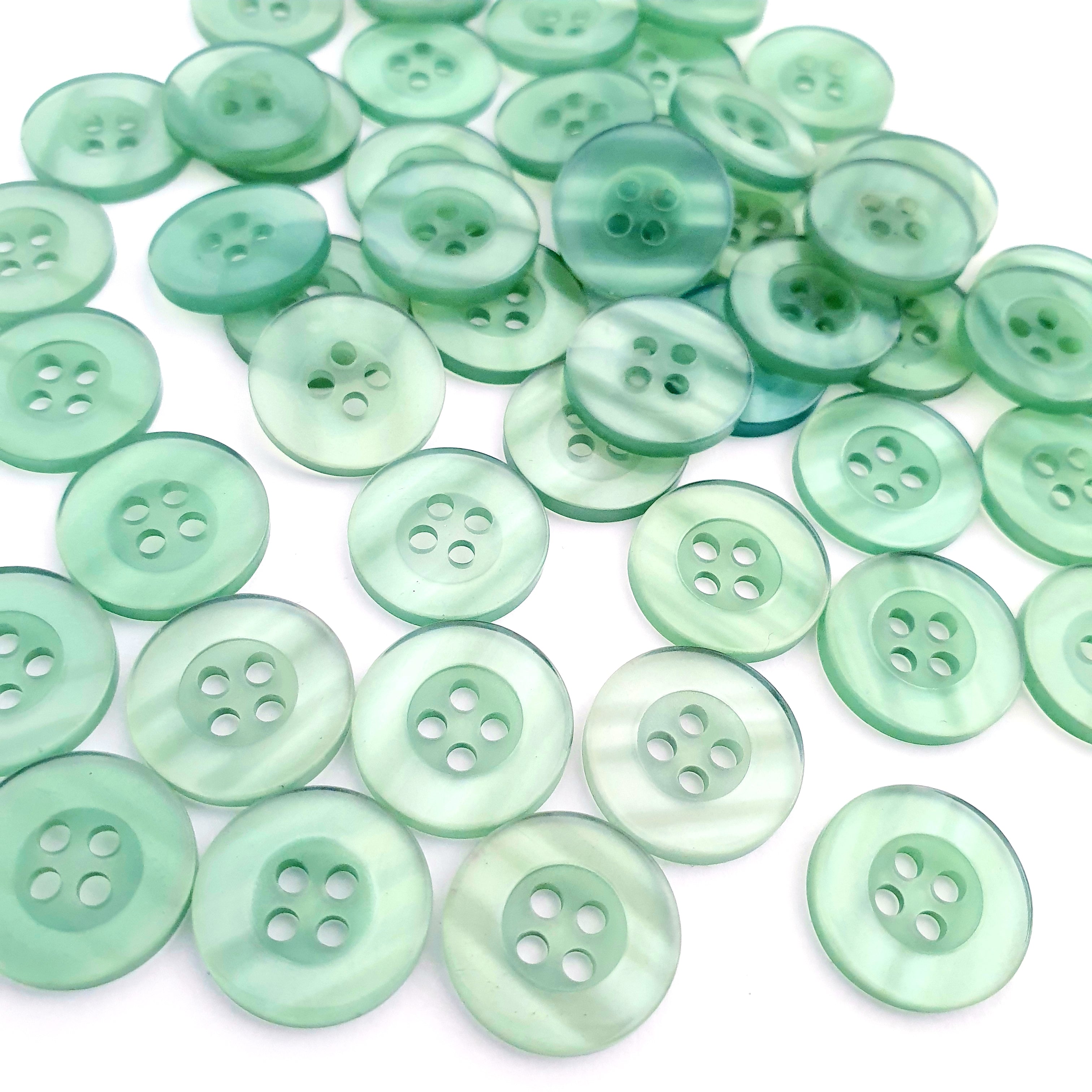 MajorCrafts 50pcs 15mm Teal Green Pearlescent 4 Holes Round Resin Sewing Buttons