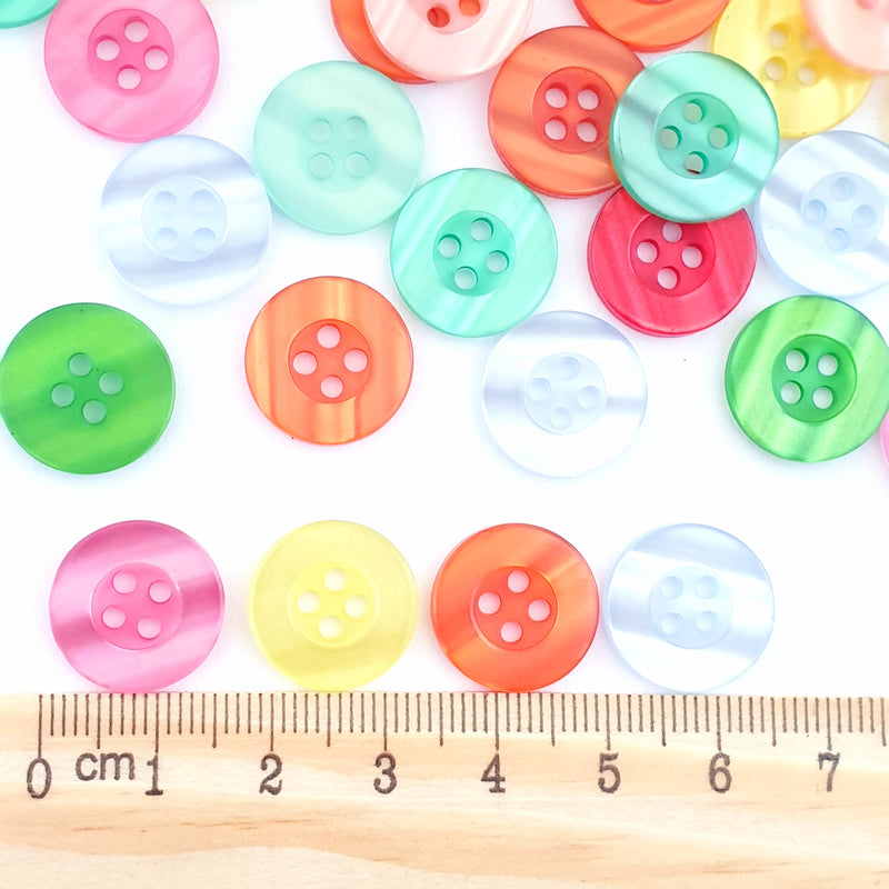 MajorCrafts 50pcs 15mm Mixed Colours Pearlescent 4 Holes Round Resin Sewing Buttons