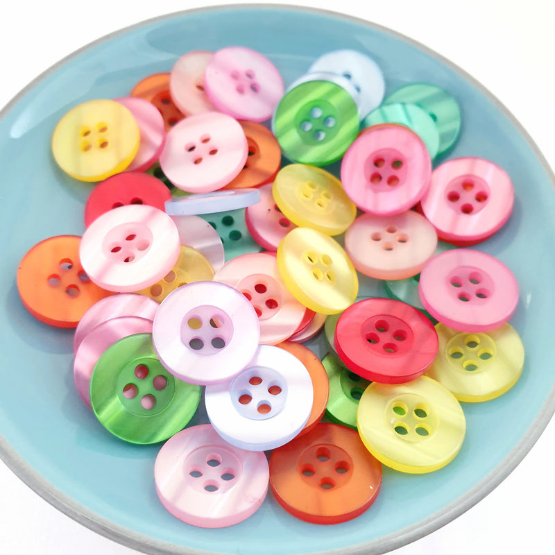 MajorCrafts 50pcs 15mm Mixed Colours Pearlescent 4 Holes Round Resin Sewing Buttons