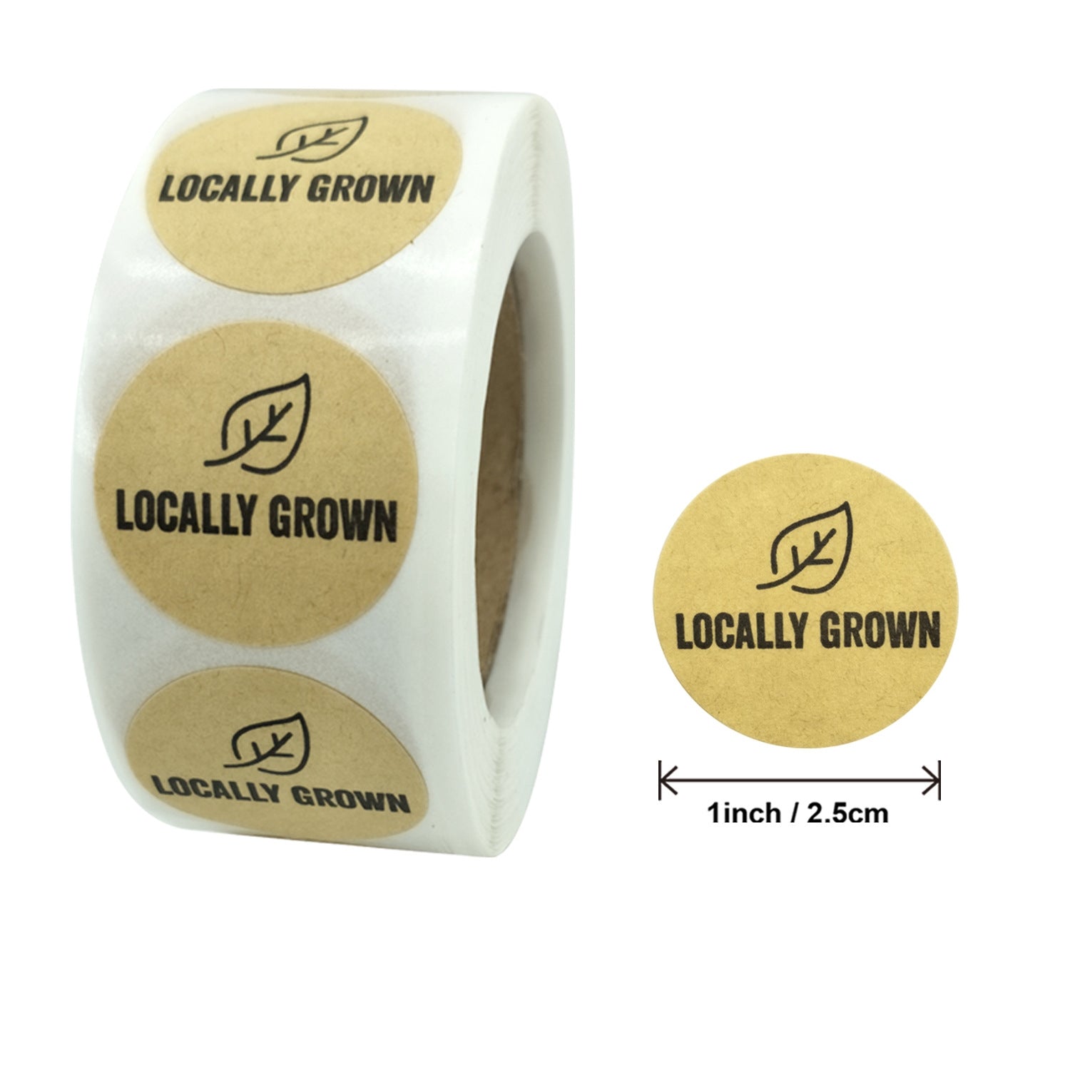MajorCrafts 25mm / 2.5cm wide Brown 'Locally Grown' Round Sticker Labels
