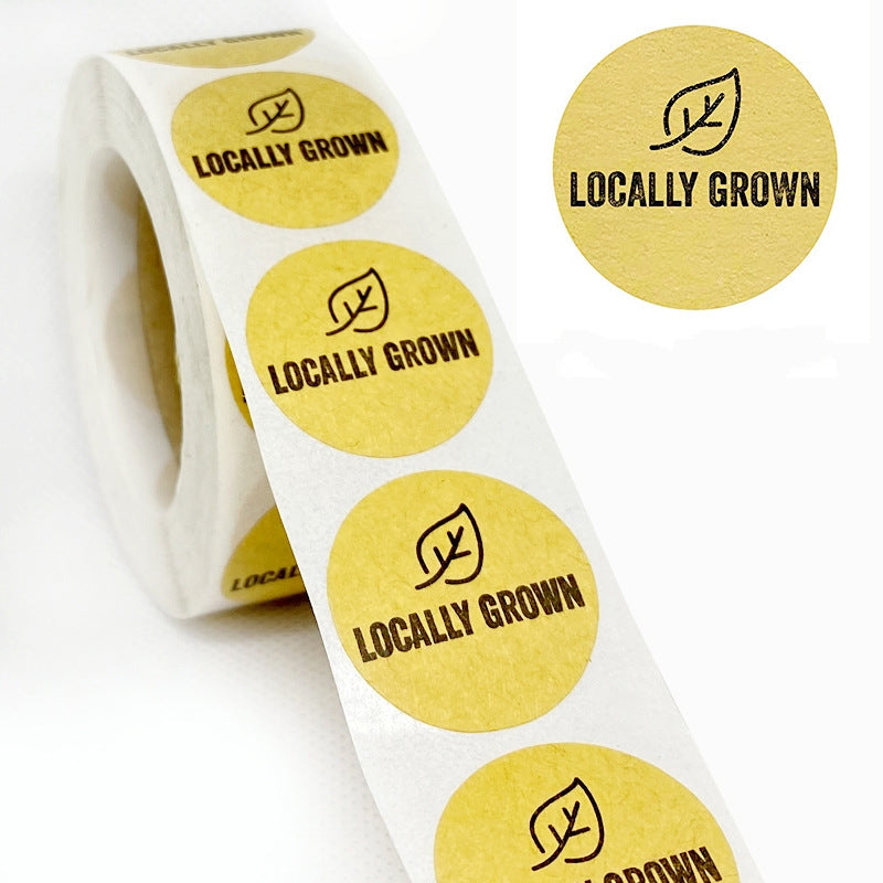 MajorCrafts 25mm / 2.5cm wide Brown 'Locally Grown' Round Sticker Labels