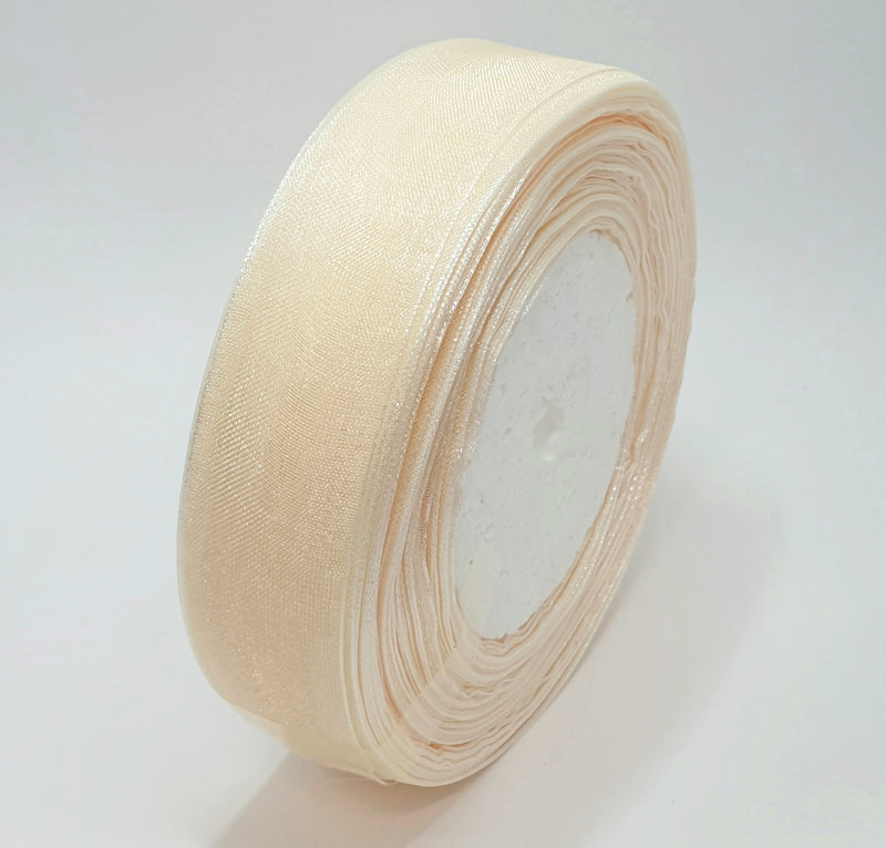 MajorCrafts 25mm 45metres Ivory Sheer Organza Fabric Ribbon Roll BK06