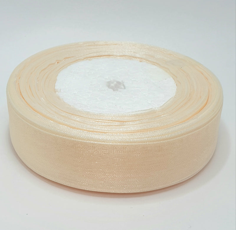 MajorCrafts 25mm 45metres Ivory Sheer Organza Fabric Ribbon Roll BK06