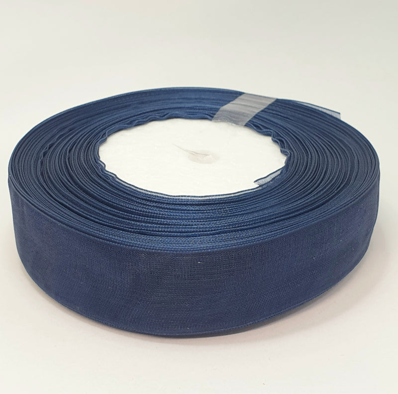 MajorCrafts 25mm 45metres Deep Blue Sheer Organza Fabric Ribbon Roll BK19