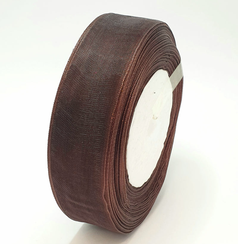 MajorCrafts 25mm 45metres Dark Brown Sheer Organza Fabric Ribbon Roll BK20