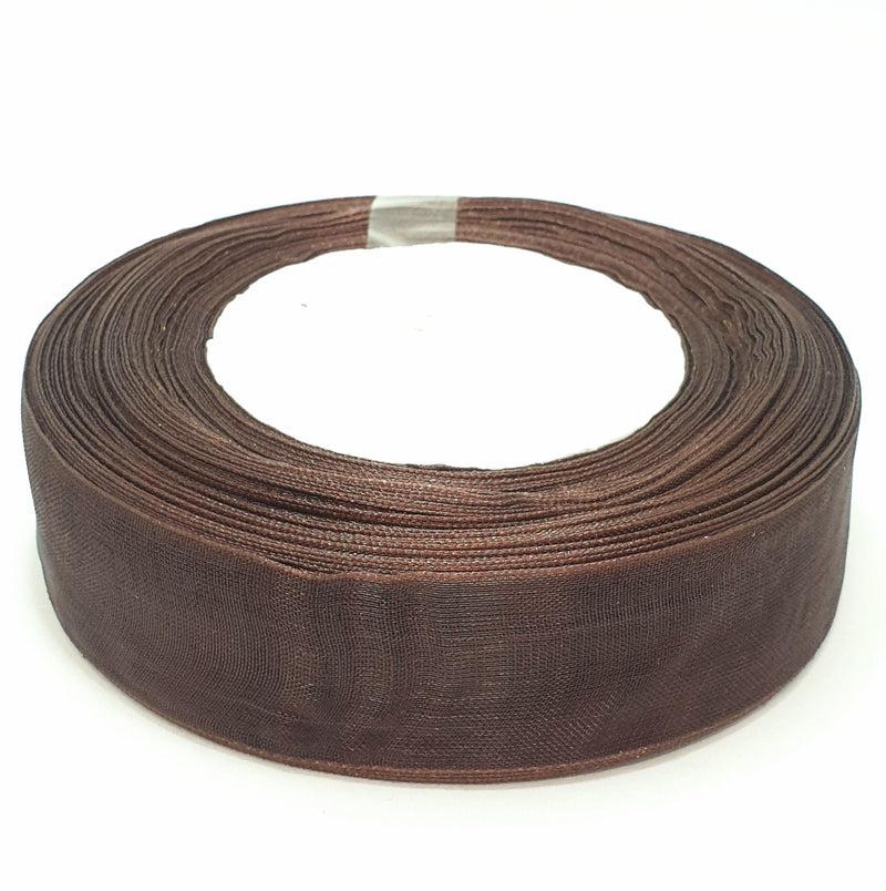 MajorCrafts 25mm 45metres Dark Brown Sheer Organza Fabric Ribbon Roll BK20
