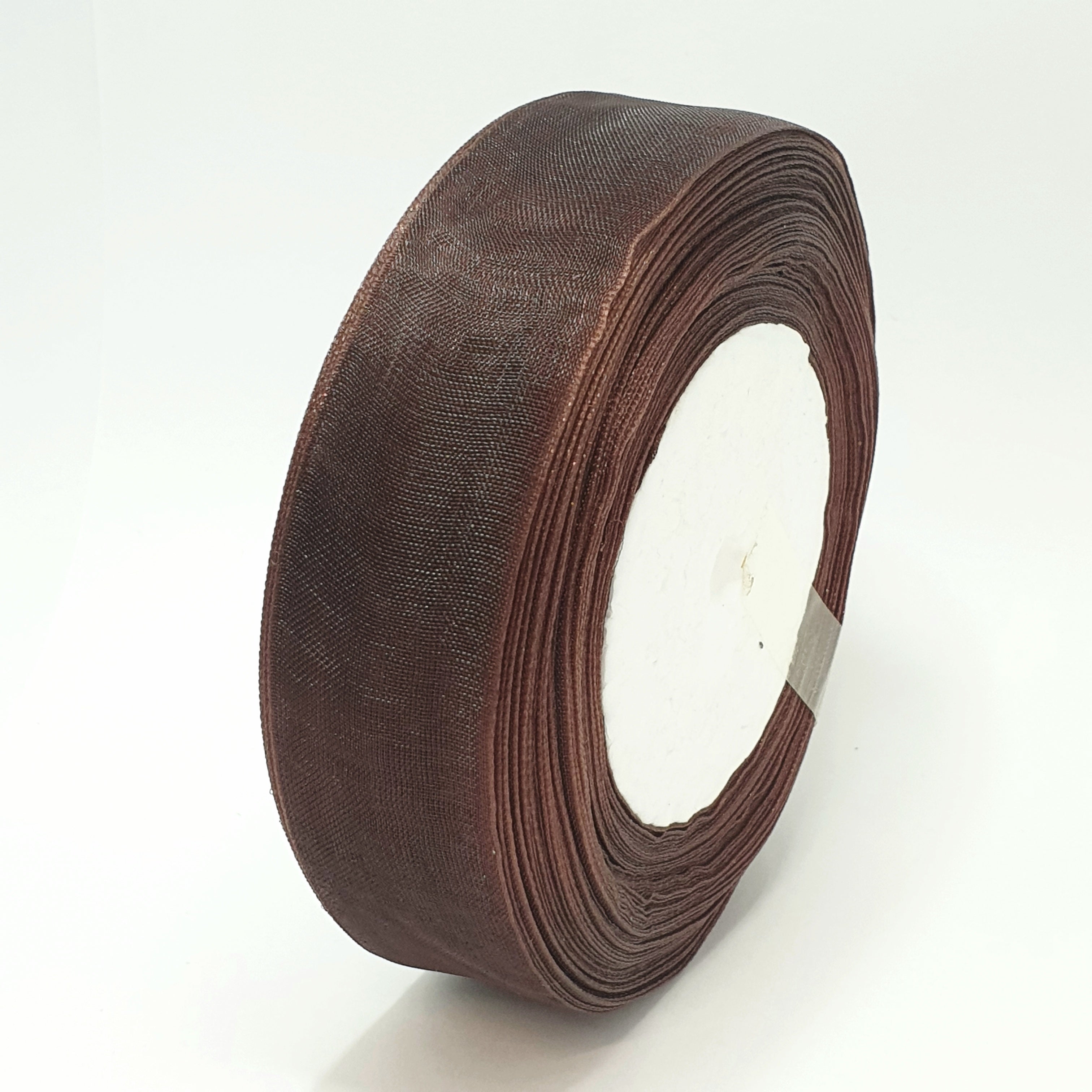 MajorCrafts 25mm 45metres Dark Brown Sheer Organza Fabric Ribbon Roll BK20