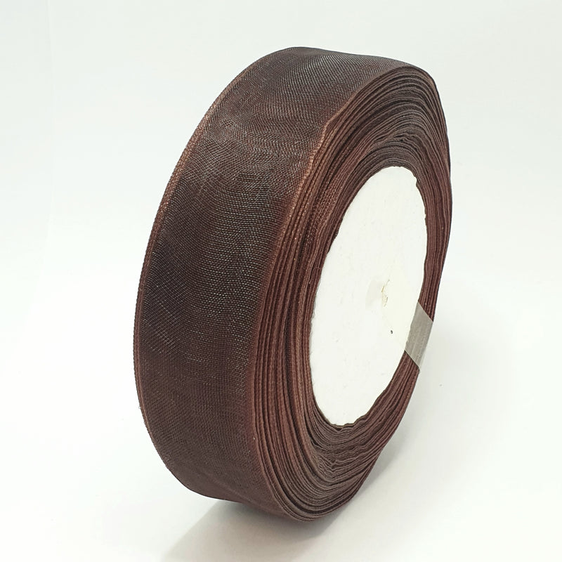 MajorCrafts 25mm 45metres Dark Brown Sheer Organza Fabric Ribbon Roll BK20