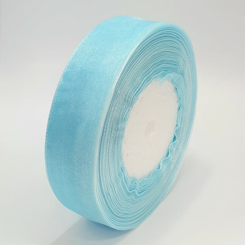 MajorCrafts 25mm 45metres Pale Blue Sheer Organza Fabric Ribbon Roll BK27