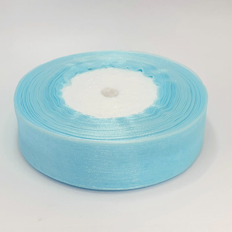 MajorCrafts 25mm 45metres Pale Blue Sheer Organza Fabric Ribbon Roll BK27