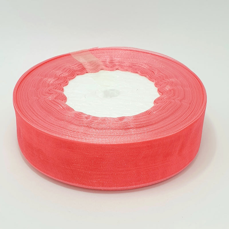MajorCrafts 25mm 45metres Coral Red Sheer Organza Fabric Ribbon Roll BK41