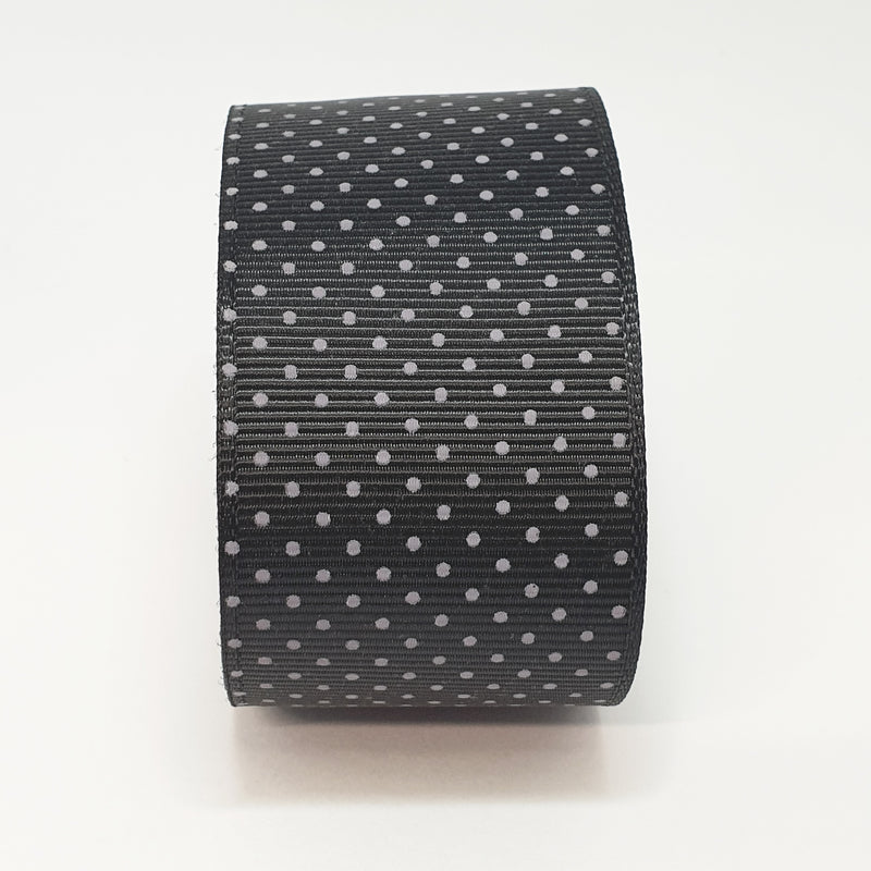 MajorCrafts 40mm 1metre Black Polka Dot Single Sided Grosgrain Fabric Ribbon