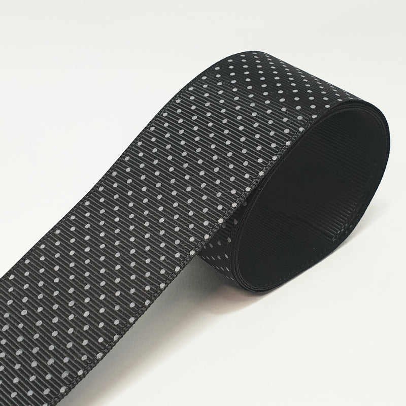 MajorCrafts 40mm 1metre Black Polka Dot Single Sided Grosgrain Fabric Ribbon