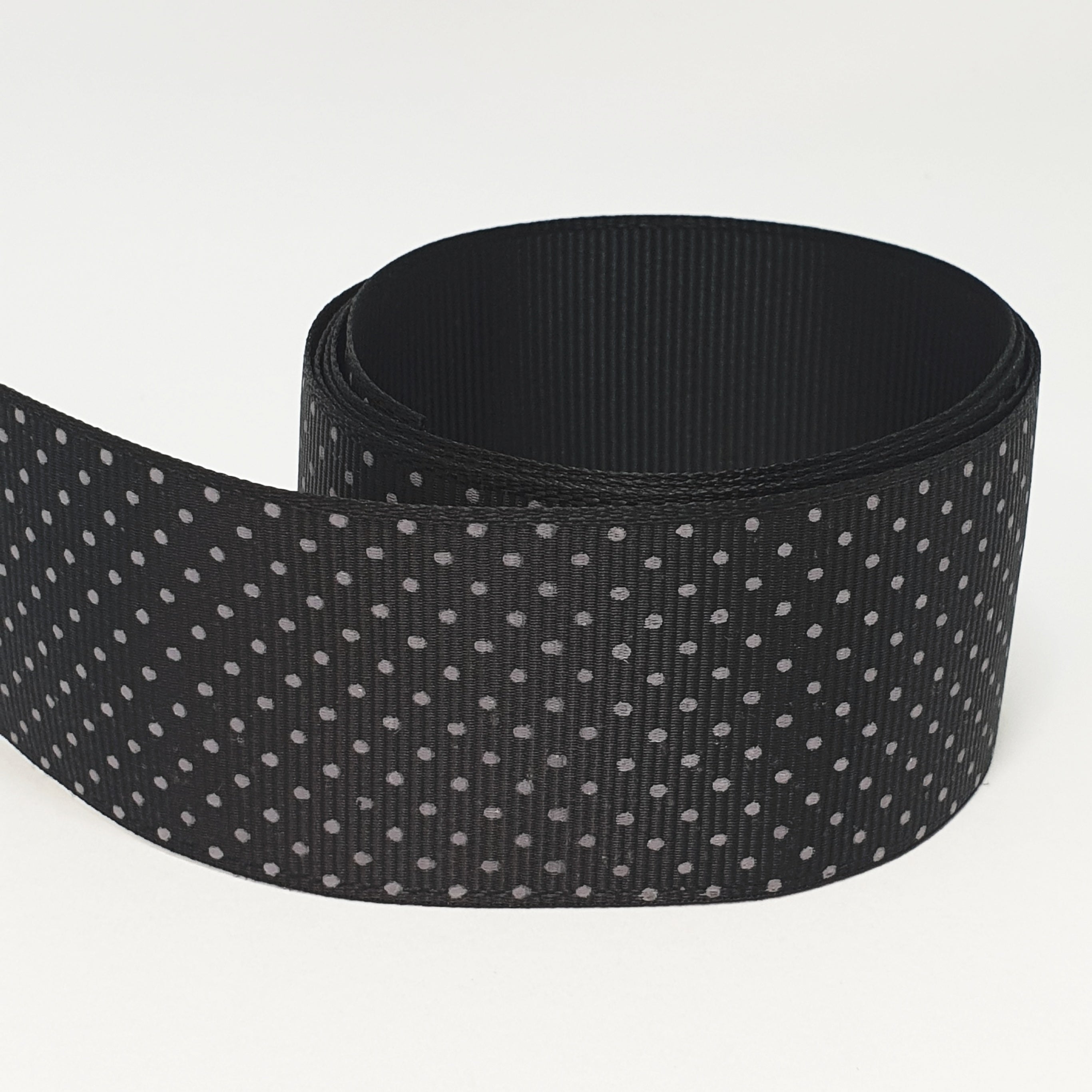 MajorCrafts 40mm 1metre Black Polka Dot Single Sided Grosgrain Fabric Ribbon