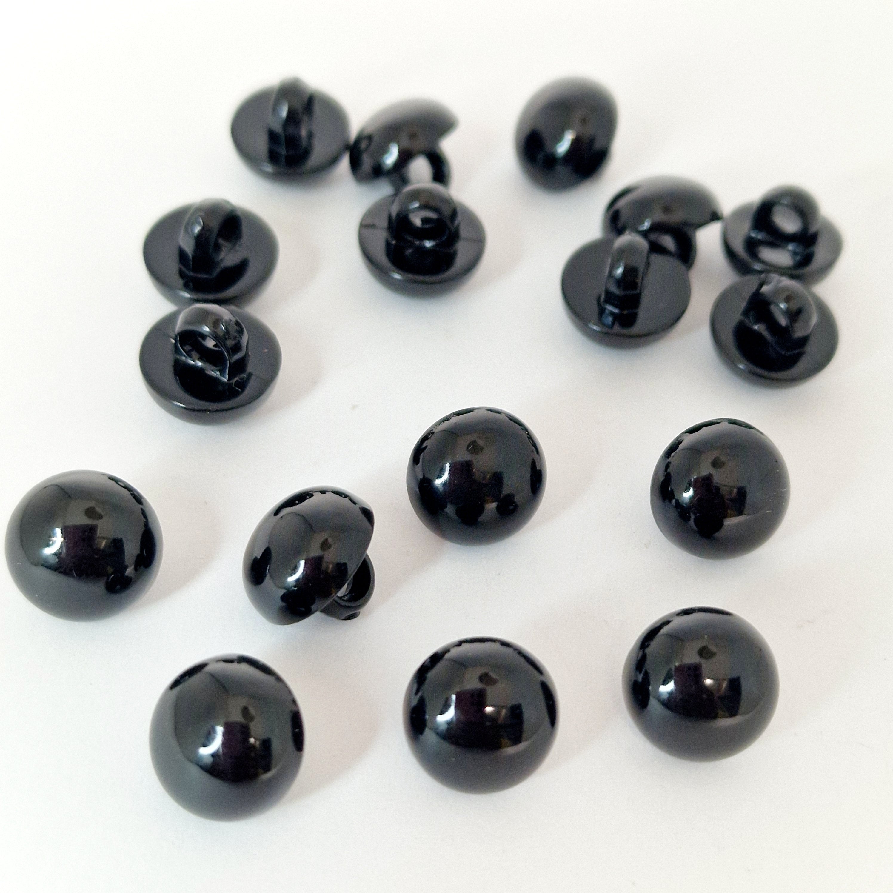 MajorCrafts 24pcs 11mm Black High-Grade Acrylic Small Round Sewing Mushroom Shank Buttons