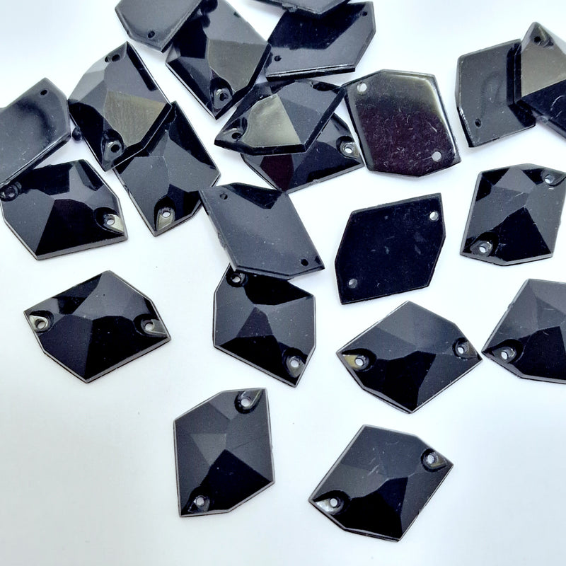 MajorCrafts 24pcs 22mm x 17mm Jet Black Hexagon Irregular Acrylic Sewing Rhinestones