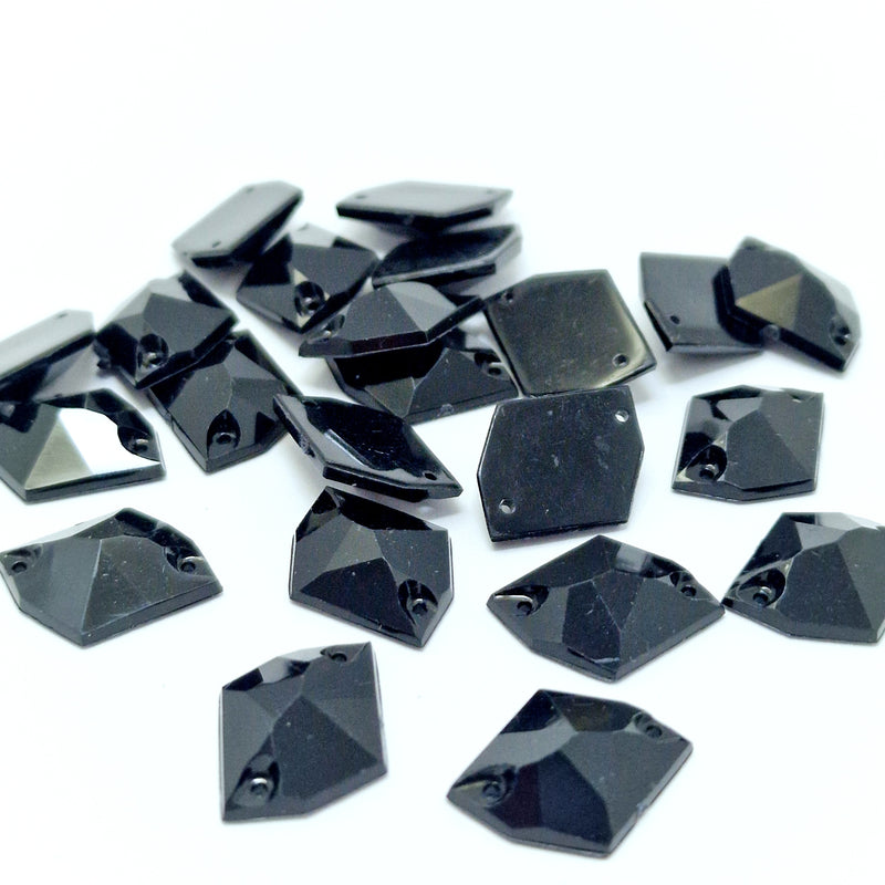MajorCrafts 24pcs 22mm x 17mm Jet Black Hexagon Irregular Acrylic Sewing Rhinestones