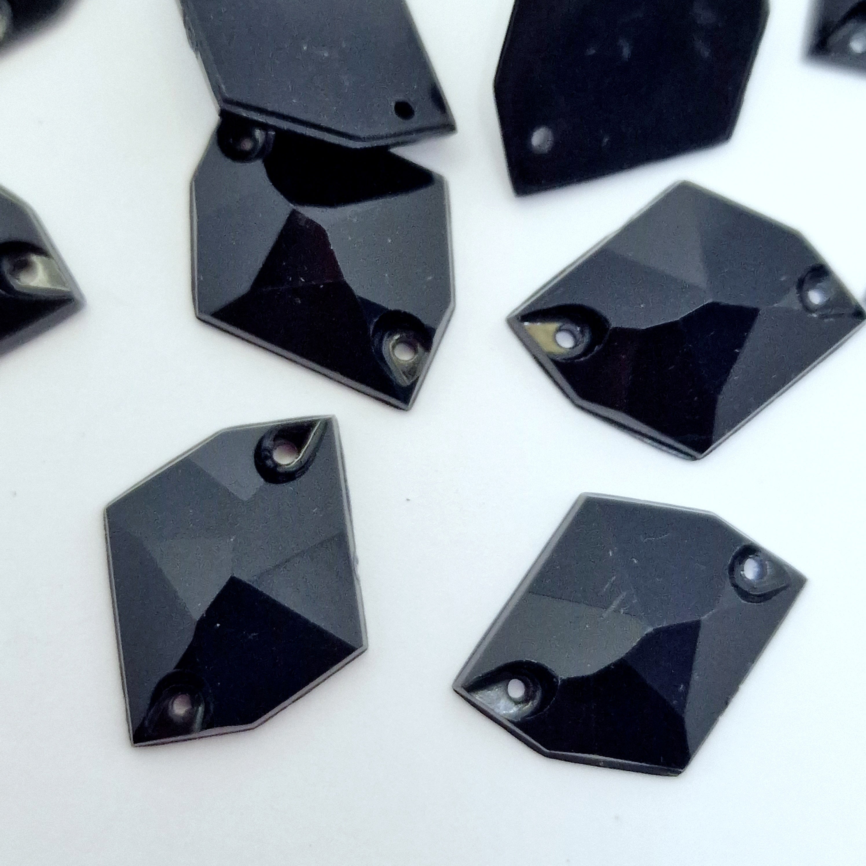 MajorCrafts 40pcs 20mm x 16mm Jet Black Hexagon Irregular Acrylic Sewing Rhinestones
