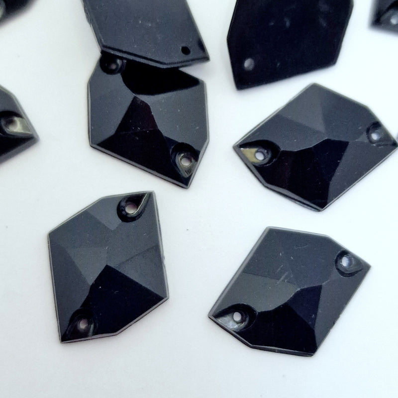 MajorCrafts 24pcs 22mm x 17mm Jet Black Hexagon Irregular Acrylic Sewing Rhinestones