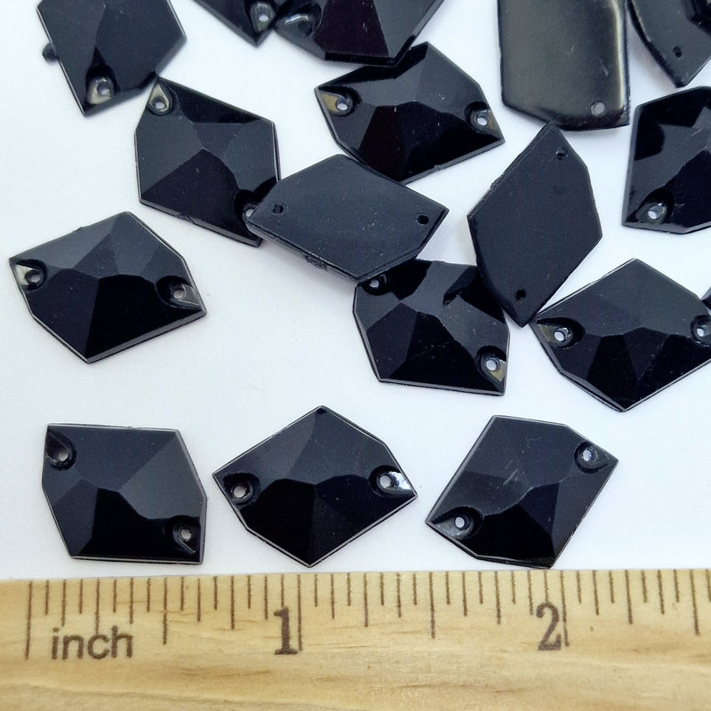 MajorCrafts 40pcs 20mm x 16mm Jet Black Hexagon Irregular Acrylic Sewing Rhinestones