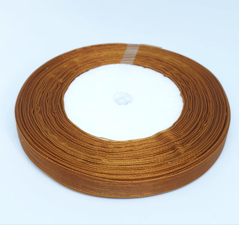 MajorCrafts 10mm 45metres Bronze Brown Sheer Organza Fabric Ribbon Roll