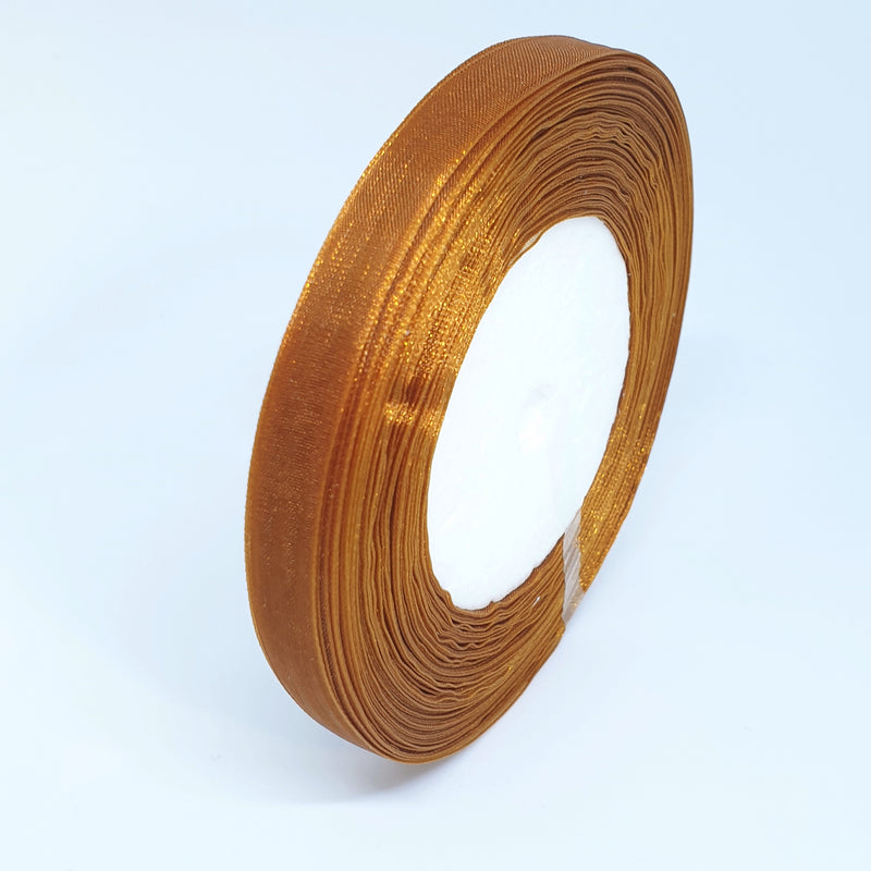 MajorCrafts 10mm 45metres Bronze Brown Sheer Organza Fabric Ribbon Roll