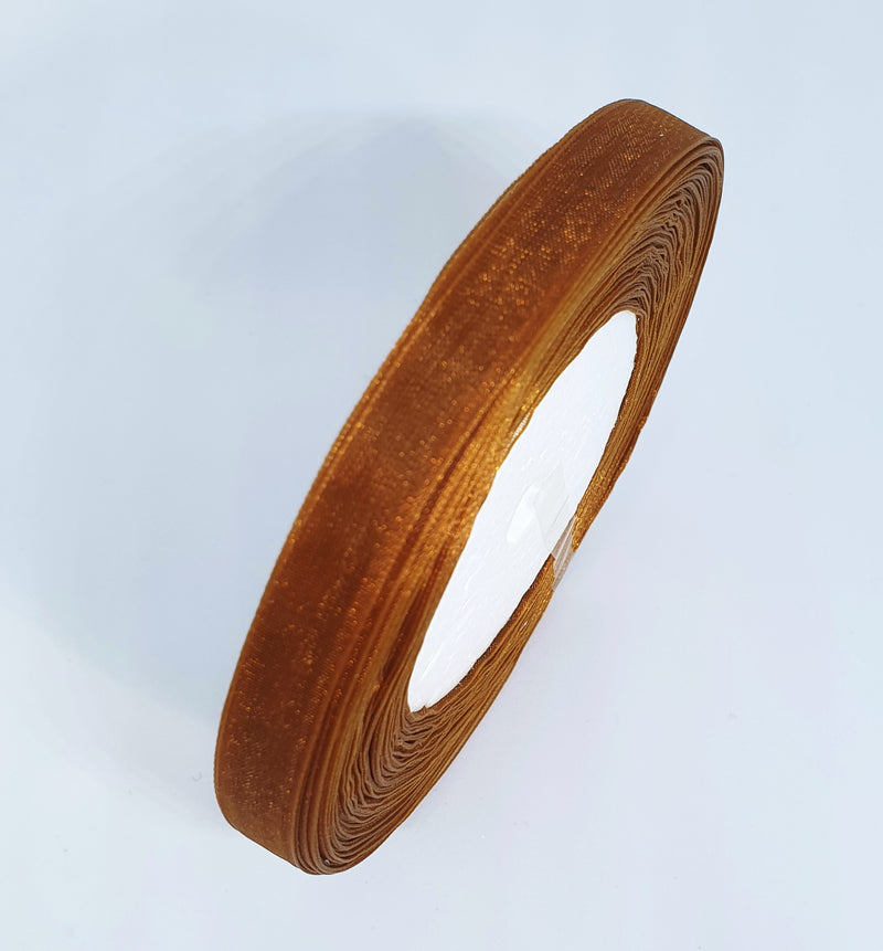 MajorCrafts 10mm 45metres Bronze Brown Sheer Organza Fabric Ribbon Roll