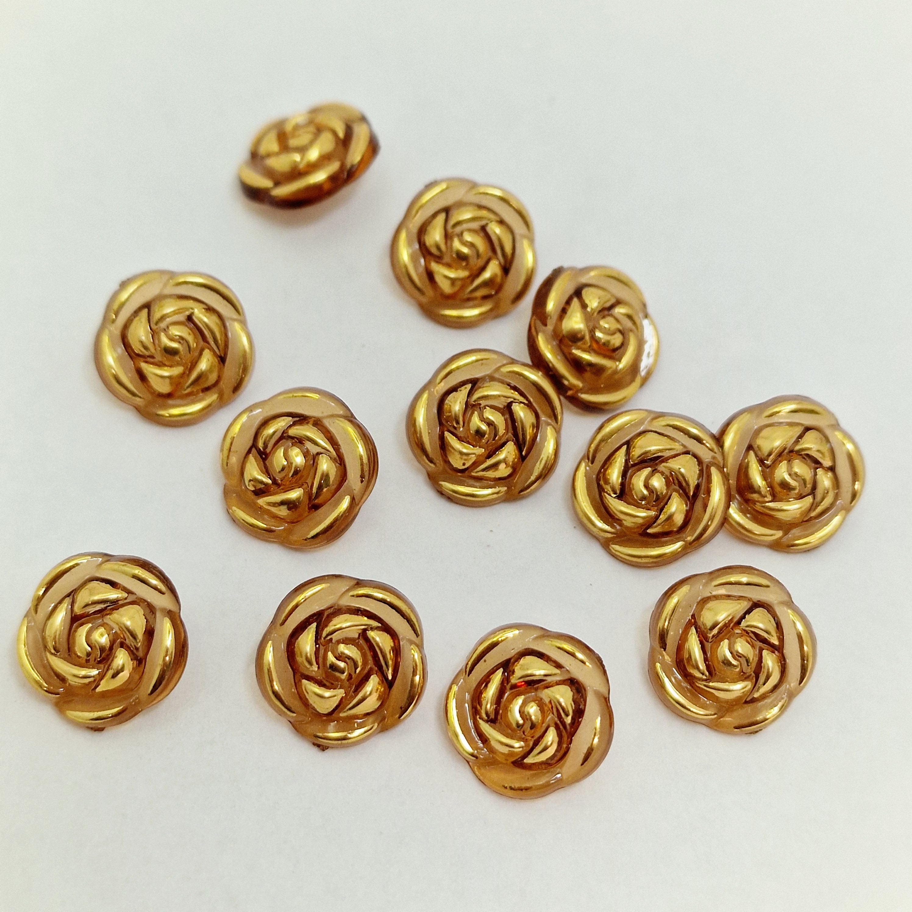 MajorCrafts 40pcs 13mm Brown & Gold Rose Flower Shank Resin Buttons