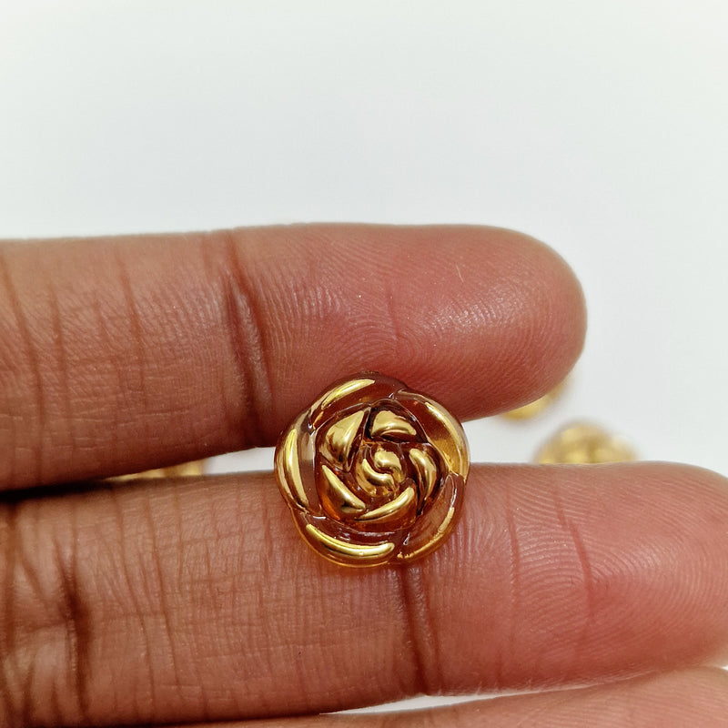 MajorCrafts 40pcs 13mm Brown & Gold Rose Flower Shank Resin Buttons