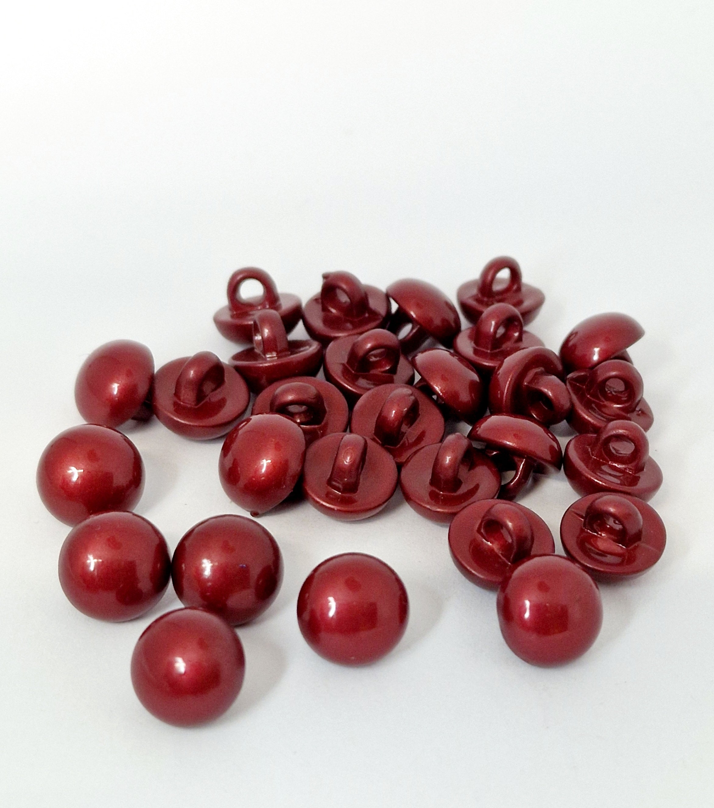 MajorCrafts 24pcs 11mm Burgundy Red High-Grade Acrylic Small Round Sewing Mushroom Shank Buttons