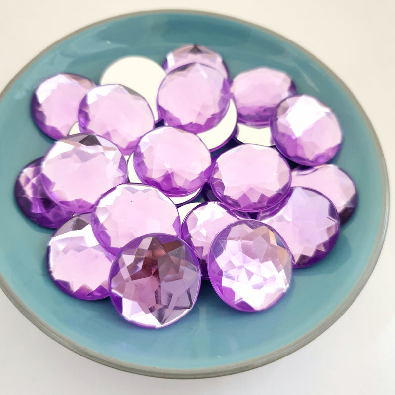 MajorCrafts 24pcs 20mm Light Purple Star Facets Flat Back Large Round Acrylic Rhinestones