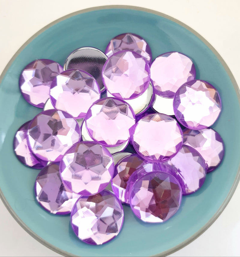 MajorCrafts 24pcs 20mm Light Purple Star Facets Flat Back Large Round Acrylic Rhinestones