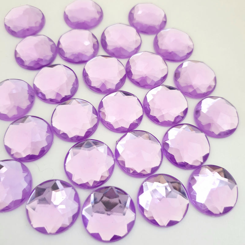 MajorCrafts 24pcs 20mm Light Purple Star Facets Flat Back Large Round Acrylic Rhinestones