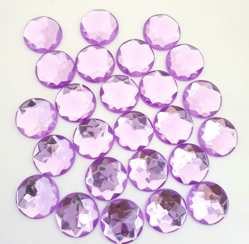 MajorCrafts 24pcs 20mm Light Purple Star Facets Flat Back Large Round Acrylic Rhinestones