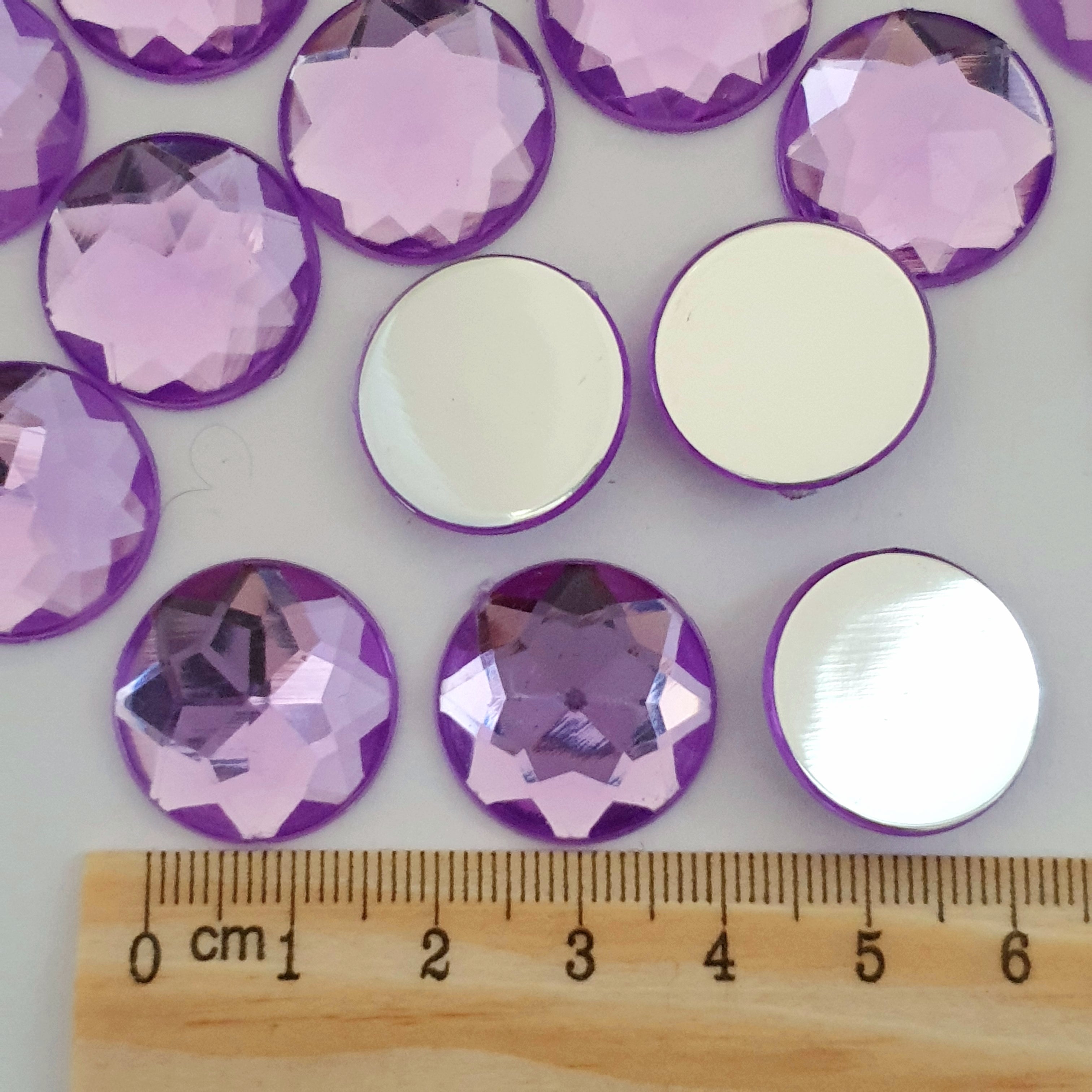 MajorCrafts 24pcs 20mm Light Purple Star Facets Flat Back Large Round Acrylic Rhinestones