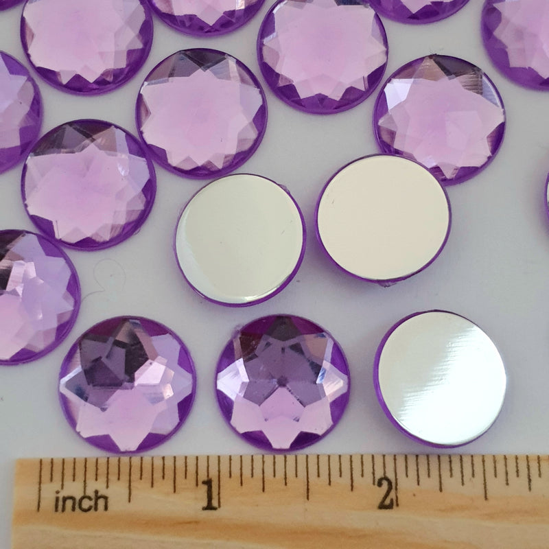 MajorCrafts 24pcs 20mm Light Purple Star Facets Flat Back Large Round Acrylic Rhinestones