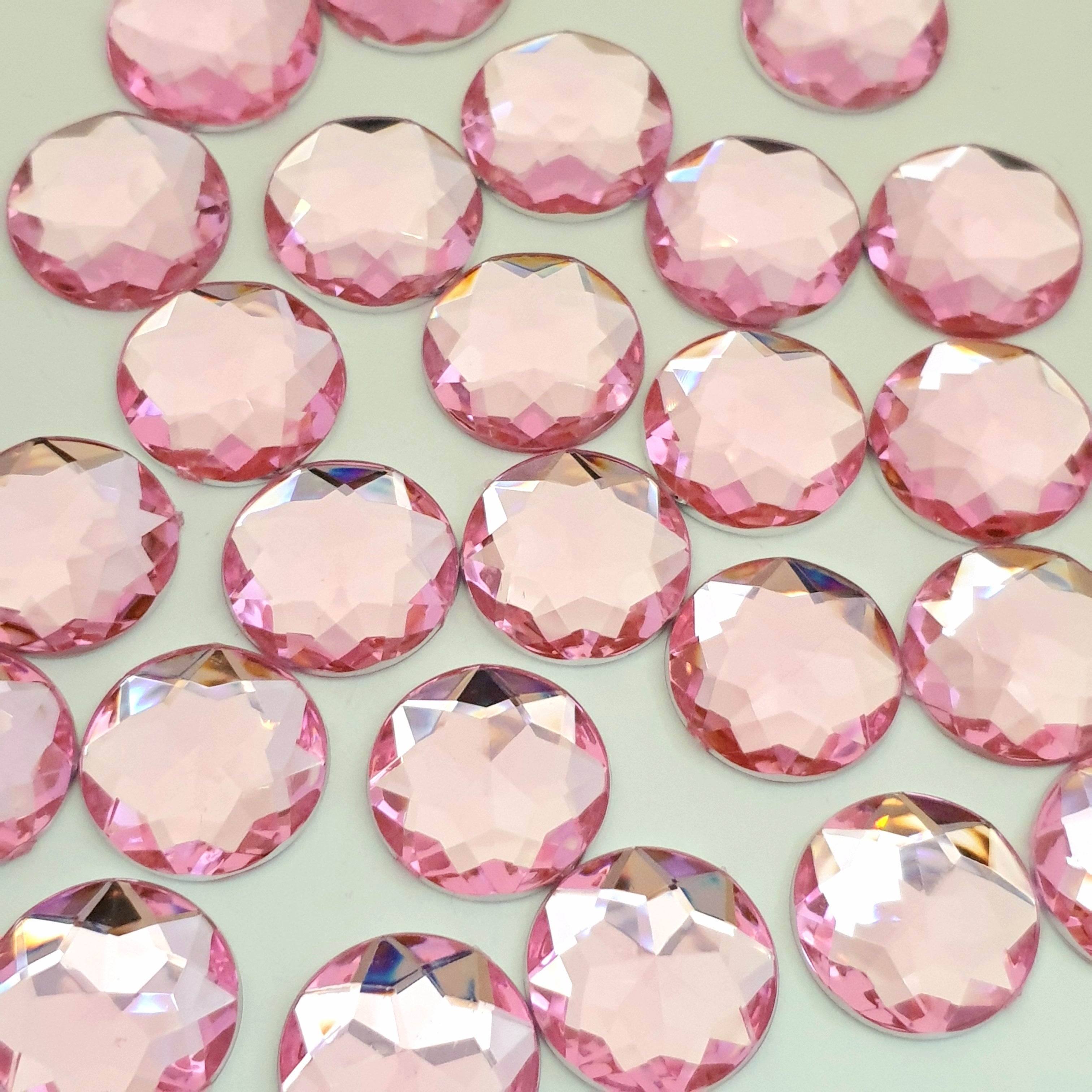 MajorCrafts 24pcs 20mm Light Pink Star Facets Flat Back Large Round Acrylic Rhinestones