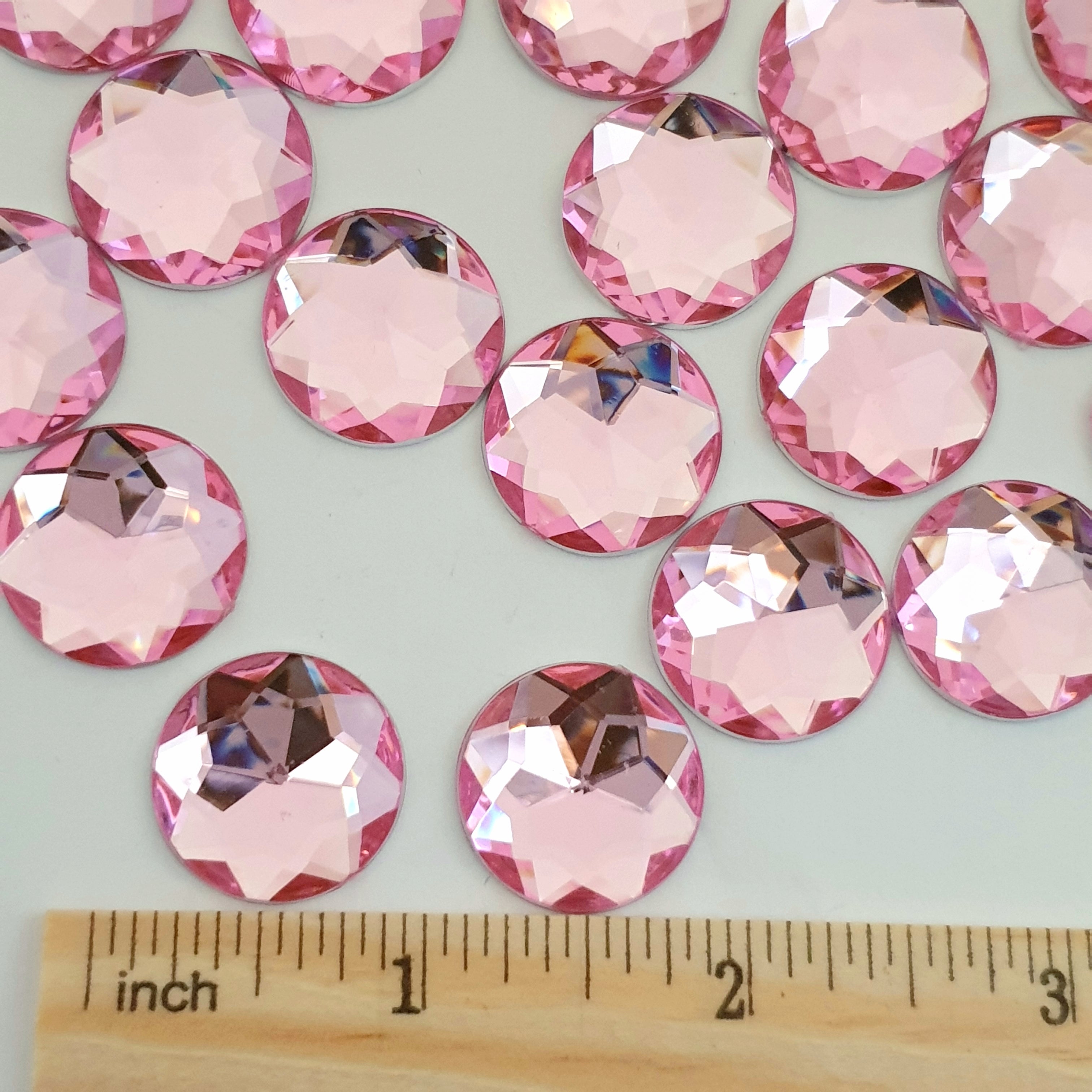 MajorCrafts 24pcs 20mm Light Pink Star Facets Flat Back Large Round Acrylic Rhinestones
