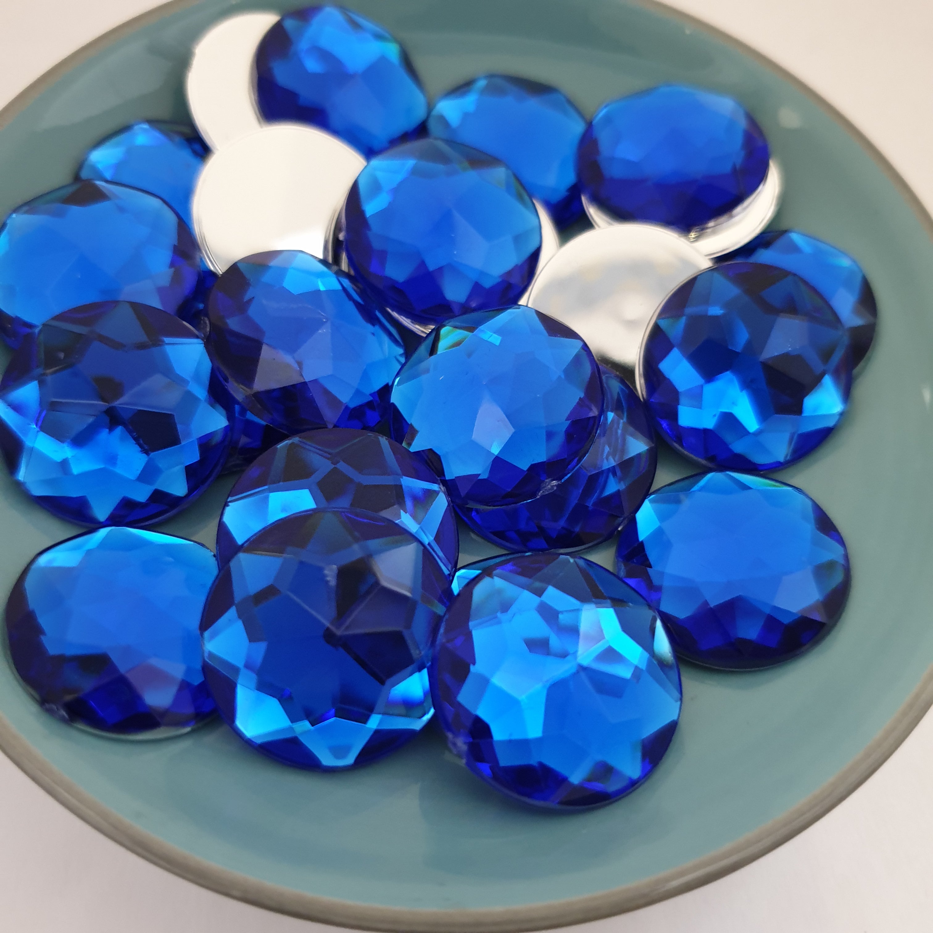MajorCrafts 24pcs 20mm Sapphire Blue Star Facets Flat Back Large Round Acrylic Rhinestones