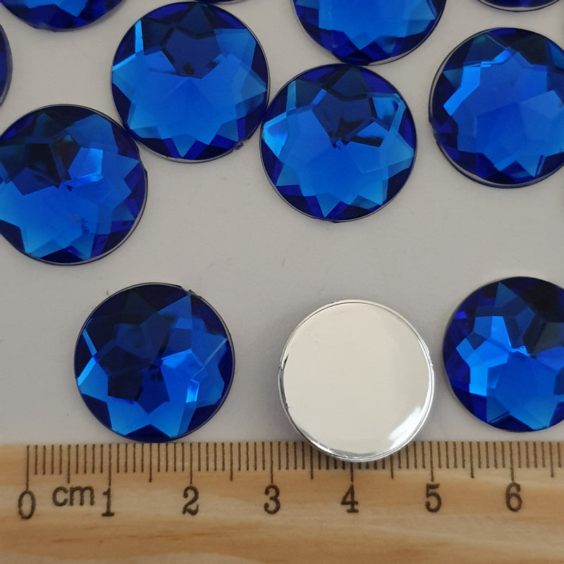 MajorCrafts 24pcs 20mm Light Blue Star Facets Flat Back Large Round Acrylic Rhinestones
