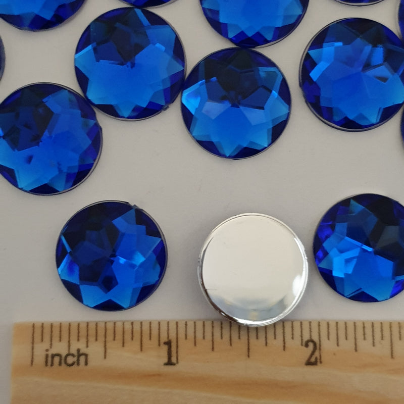 MajorCrafts 24pcs 20mm Light Blue Star Facets Flat Back Large Round Acrylic Rhinestones