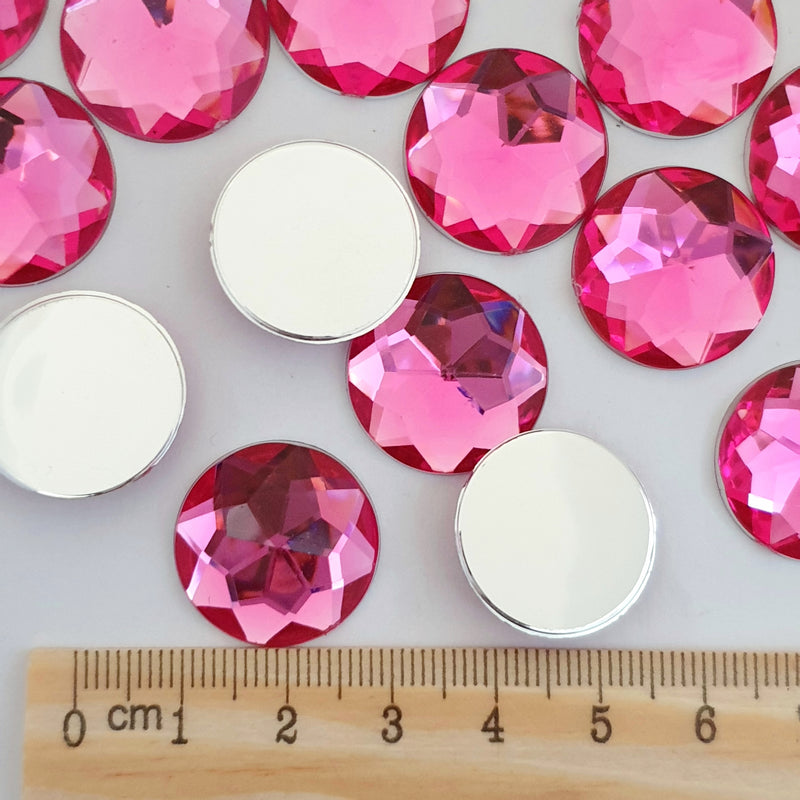 MajorCrafts 24pcs 20mm Rose Pink Star Facets Flat Back Large Round Acrylic Rhinestones