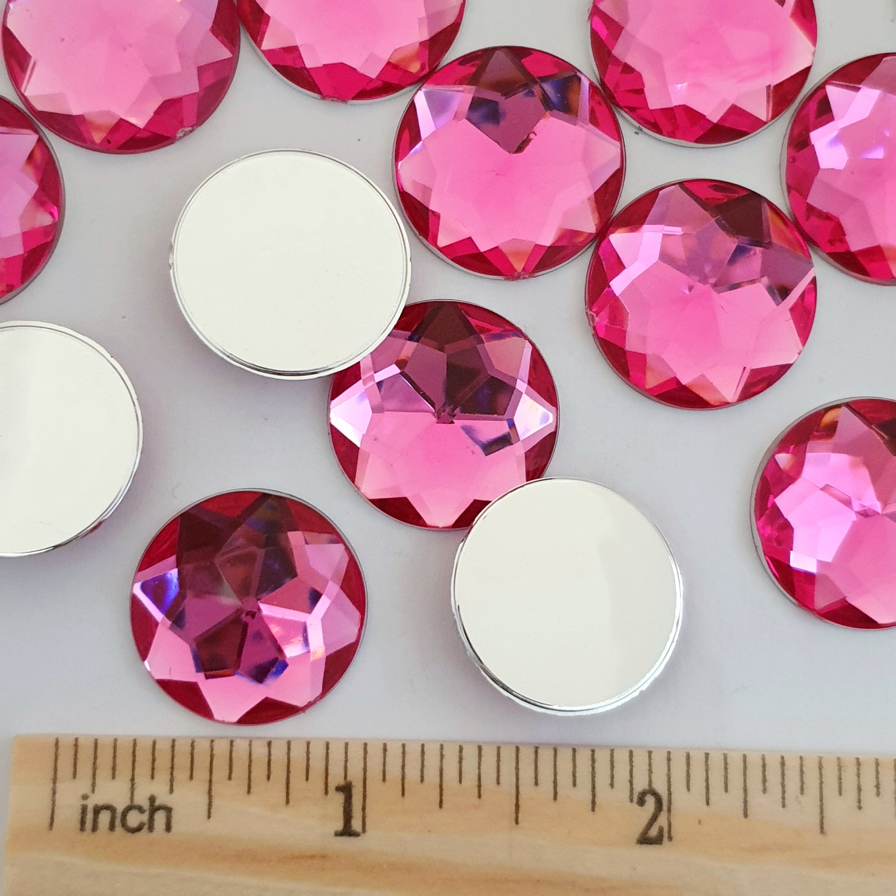 MajorCrafts 24pcs 20mm Rose Pink Star Facets Flat Back Large Round Acrylic Rhinestones