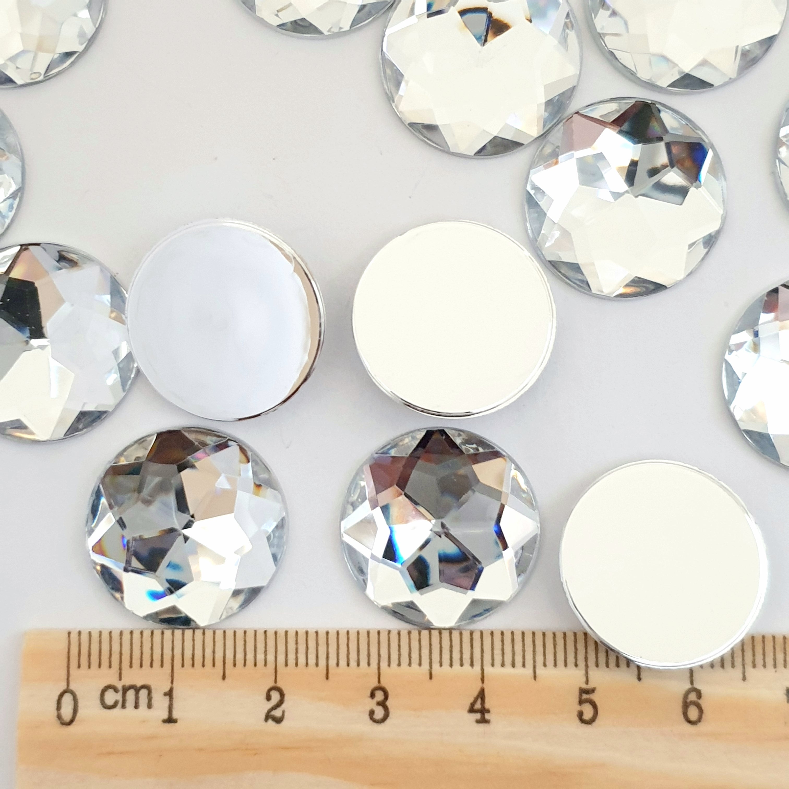 MajorCrafts 24pcs 20mm Crystal Clear Star Facets Flat Back Large Round Acrylic Rhinestones