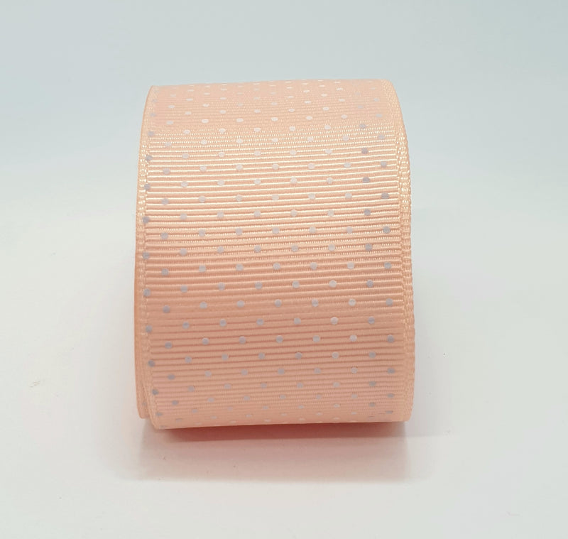 MajorCrafts 40mm 1metre Champagne Polka Dot Single Sided Grosgrain Fabric Ribbon
